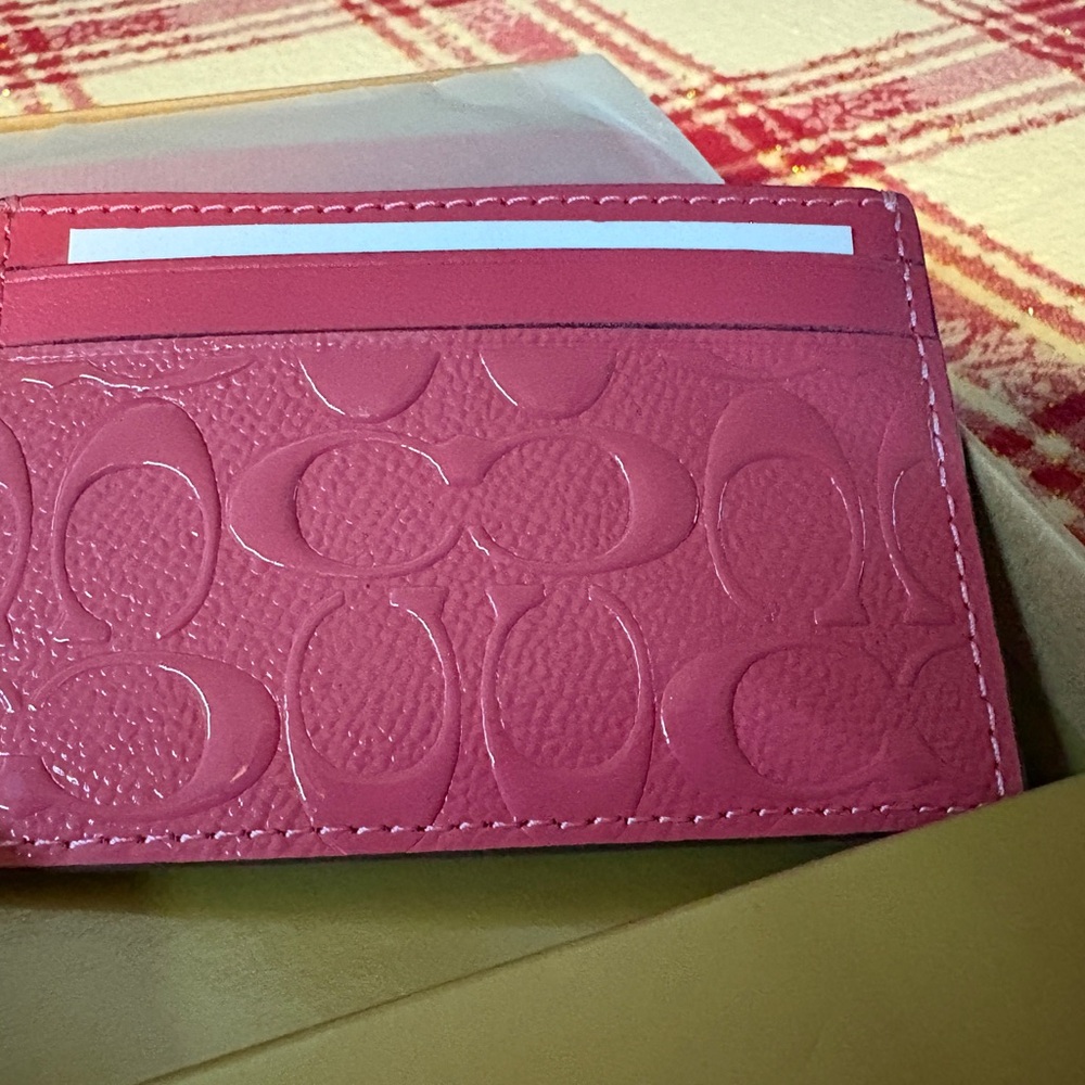 Coach Fuchsia Embossed Wallet w/ Cross body Strap and Cardholder Set COA - Picture 5 of 16